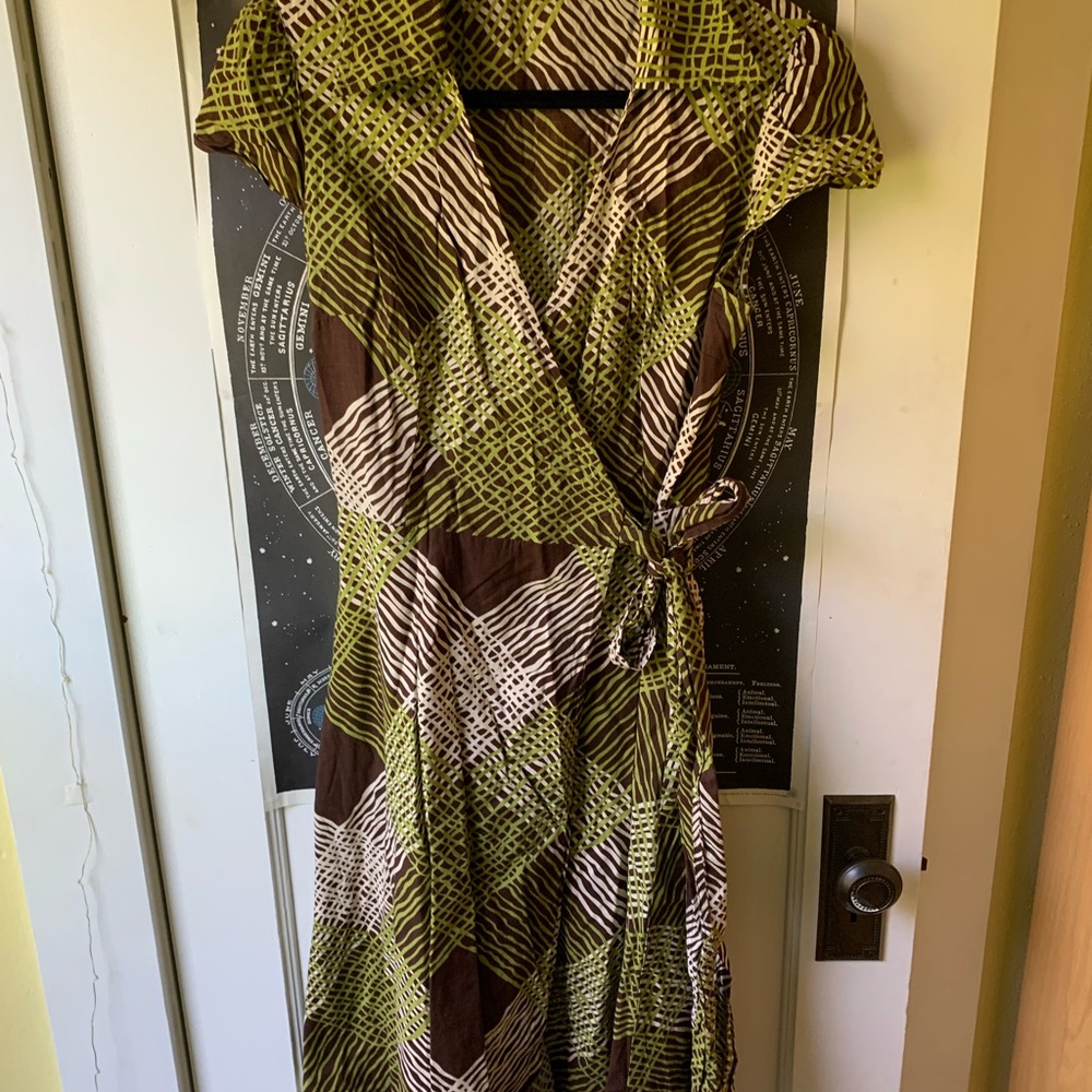 Stylish Green and Brown Wrap Dress-London Times, 8